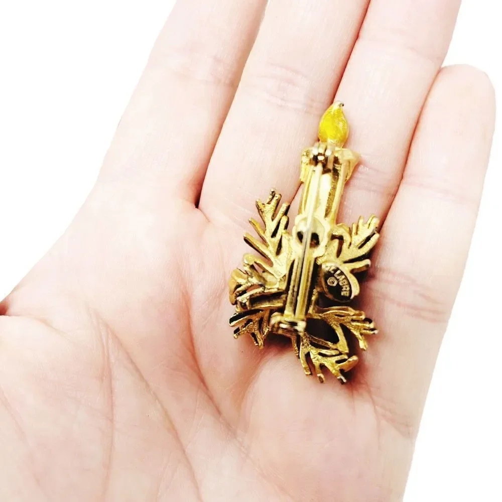 Vintage Fabulous ST LABRE signed Christmas‎ candle Brooch Pin Holly Berry